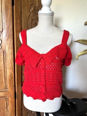 Blu Pepper red crochet tank with ruffle detail.